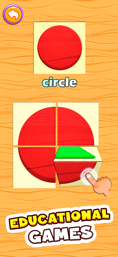 Dino Tim Premium: Basic math - A red circle puzzle in an educational game for learning shapes