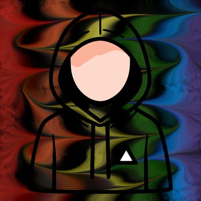 a person with non face waering a hoodie with a small triangle symbol