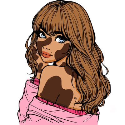 realistic girl with bangs looking over her shoulder