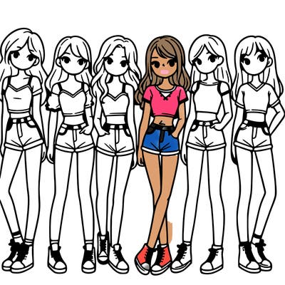 a group of girls wearing crop tops and shorts