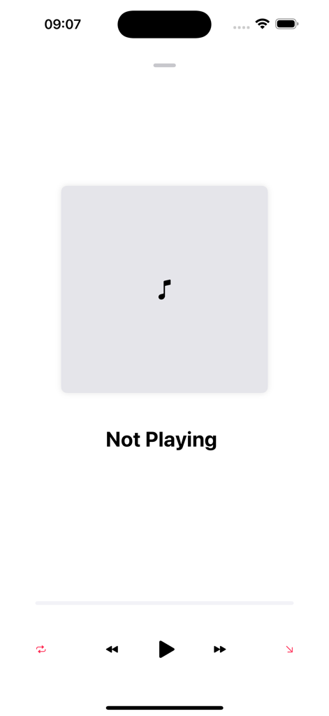 Minimalist playback interface of the Melody Offline Music Player app showing standard audio controls and a Not Playing status