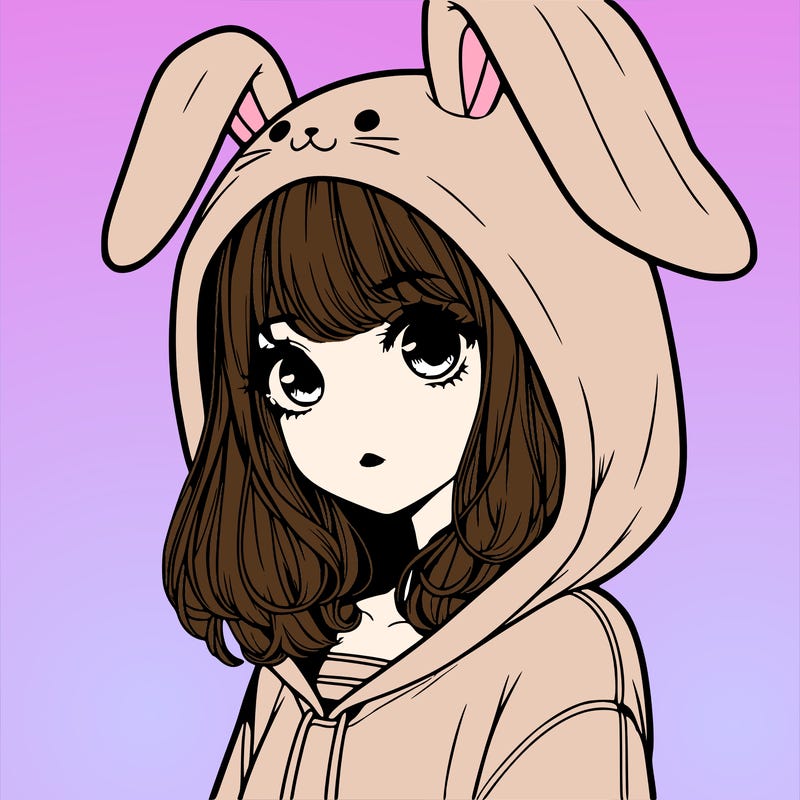realistic girl wearing a bunny hoodie