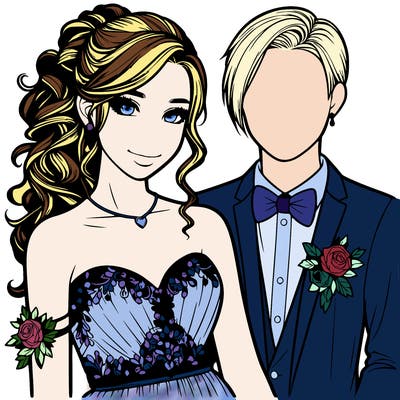realistic girl in prom dress with prom date