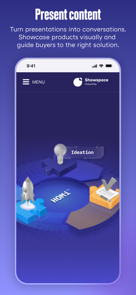 Showpad eOS® - Showpad eOS mobile app interface for presenting interactive sales content and 3D product models
