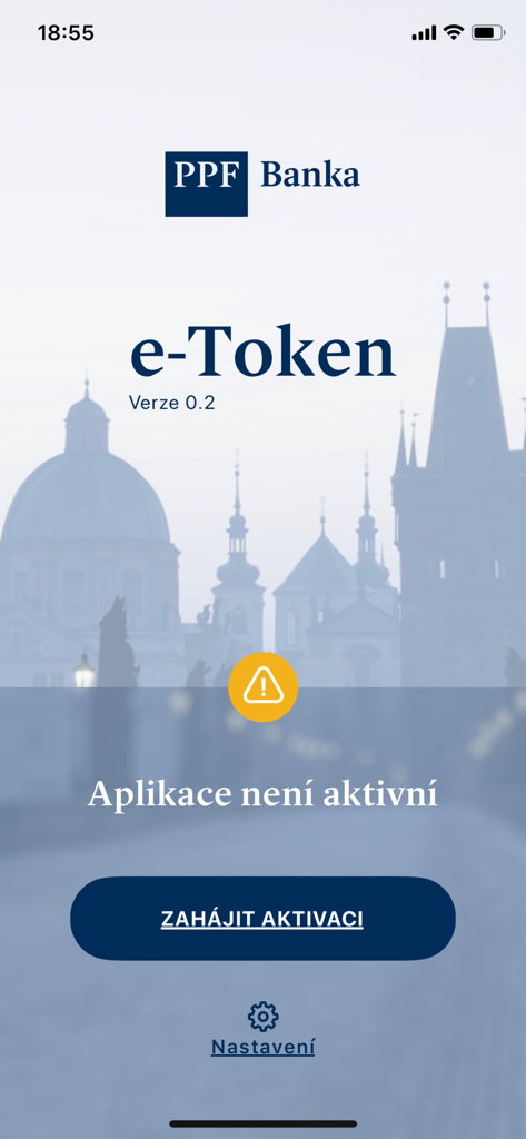 PPF banka e-Token - Activation screen of the PPF banka e-Token mobile security app showing the start activation button