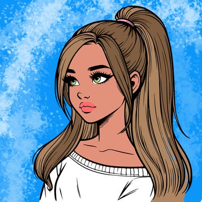 realistic girl with a high ponytail