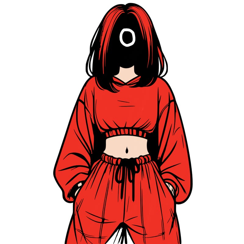 realistic girl faceless with baggy pants and a crop top