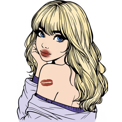 realistic girl with bangs looking over her shoulder