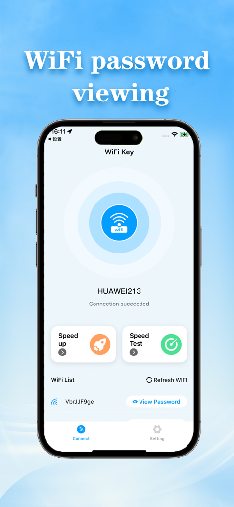 WiFi Radar -Nearby Hotspots - WiFi Radar app screen showing WiFi password viewing and connection status on an iPhone