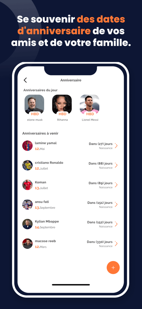 Lama x - Lama x app interface for tracking birthdays and upcoming anniversaries.