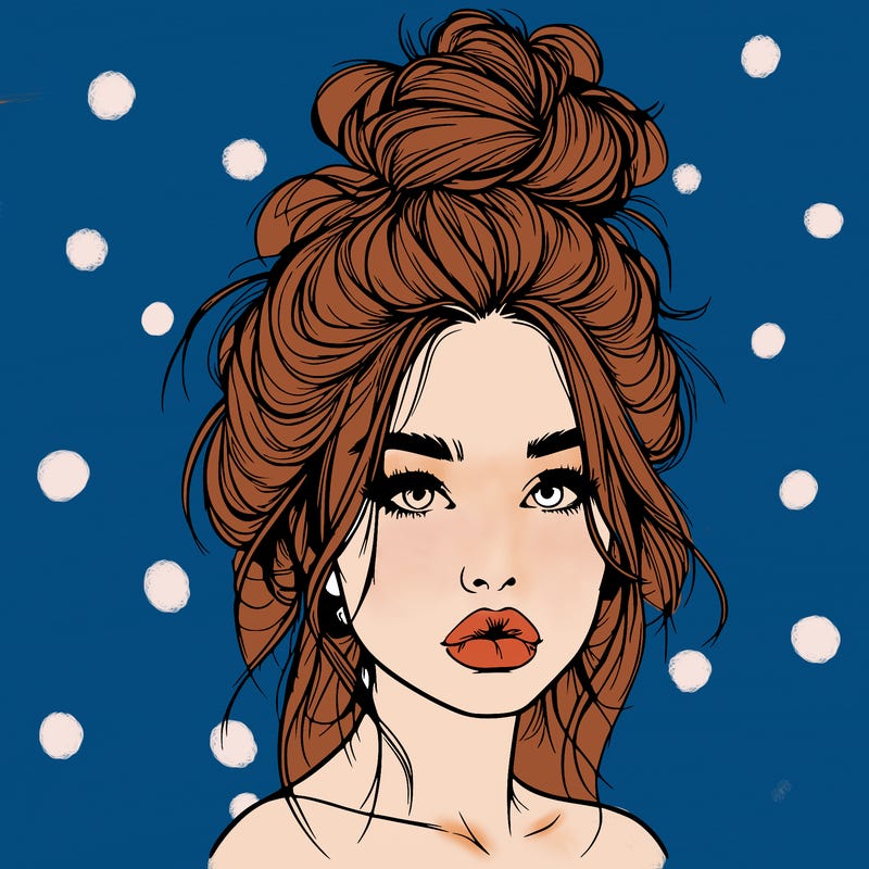 realistic girl with a messy bun and she has lips