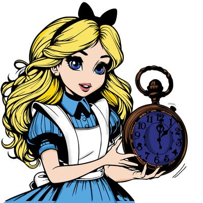 realistic alice in wonderland holding a large watch