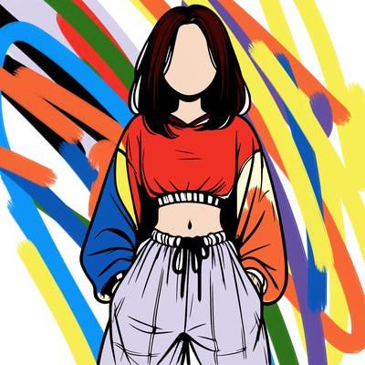 realistic girl faceless with baggy pants and a crop top