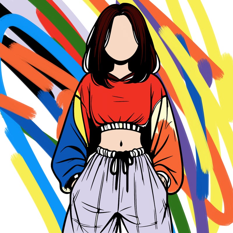 realistic girl faceless with baggy pants and a crop top