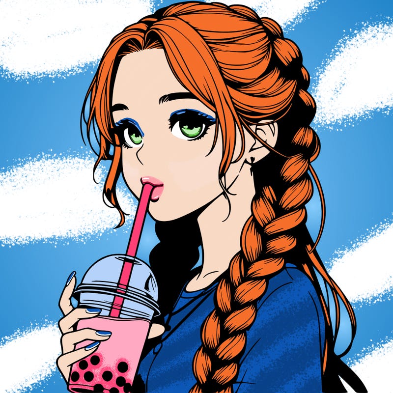 realistic girl with braided hair drinking boba