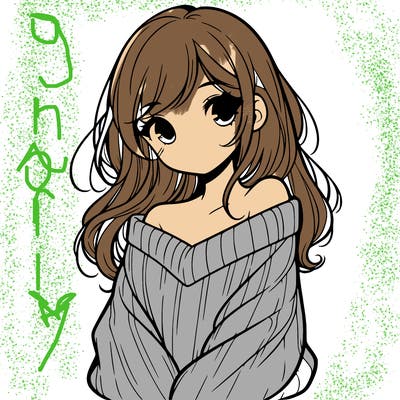 shy pretty girl wearing a sweater that is falling off one shoulder portrait