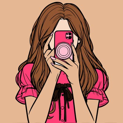a realistic girl holding her phone taking pictures