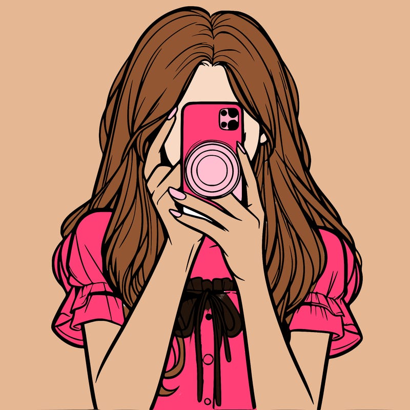 a realistic girl holding her phone taking pictures