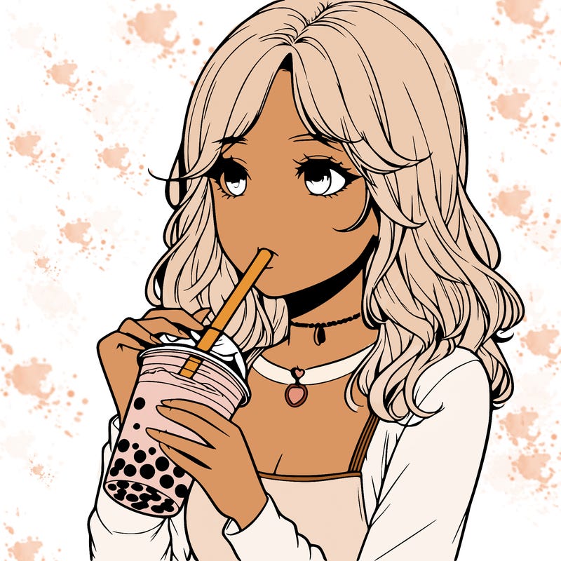 realistic girl drinking boba tea