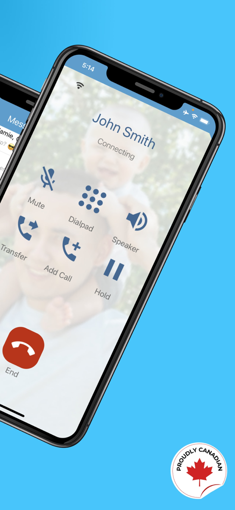 Fongo World Edition - Fongo World Editionモバイルアプリで、通話中の画面が表示され、さまざまな通話管理機能が表示されています。