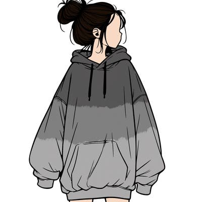 realistic girl with a oversized sweatshirt on and a bun
