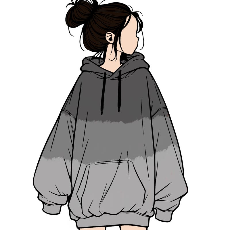 realistic girl with a oversized sweatshirt on and a bun