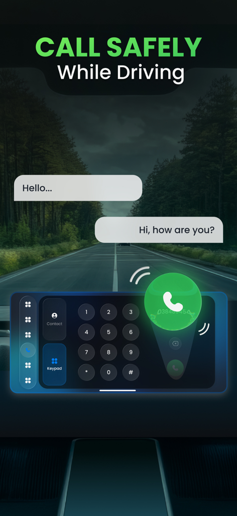 Car dashboard interface for safe calling while driving using Car Play Connect app