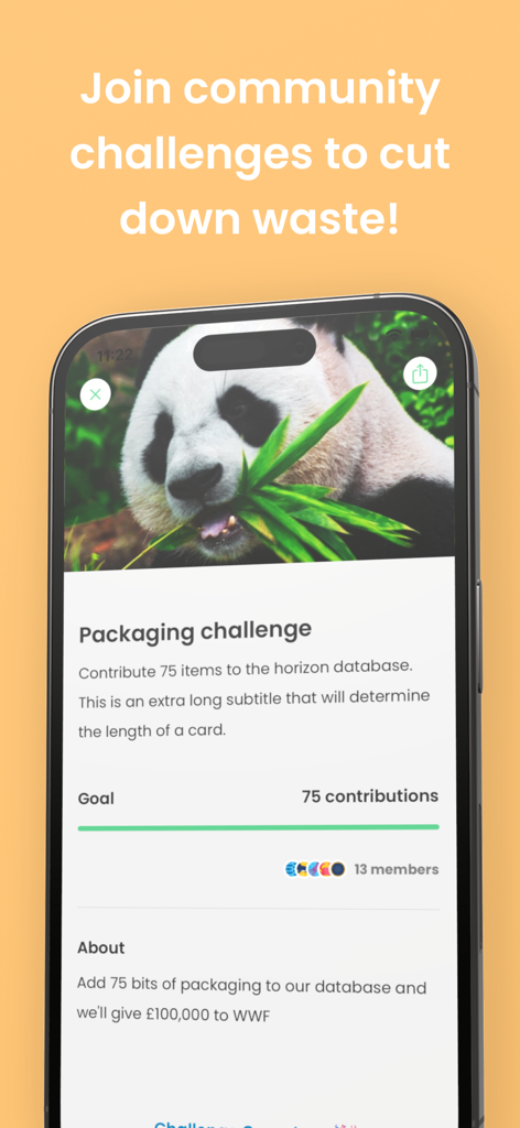 Horizon App Community-Verpackungs-Challenge-Bildschirm mit einem Panda