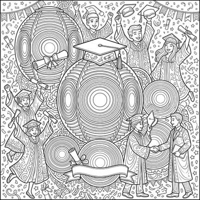 Commemorate a momentous occasion with this unique coloring page, blending the intricate beauty of Fresnel lenses with the joy of graduation. Happy graduates celebrate their achievements amidst a festive backdrop, ready for your creative touch.