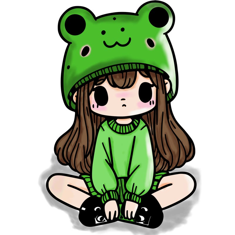 a girl wearing a frog hat and some frog socks