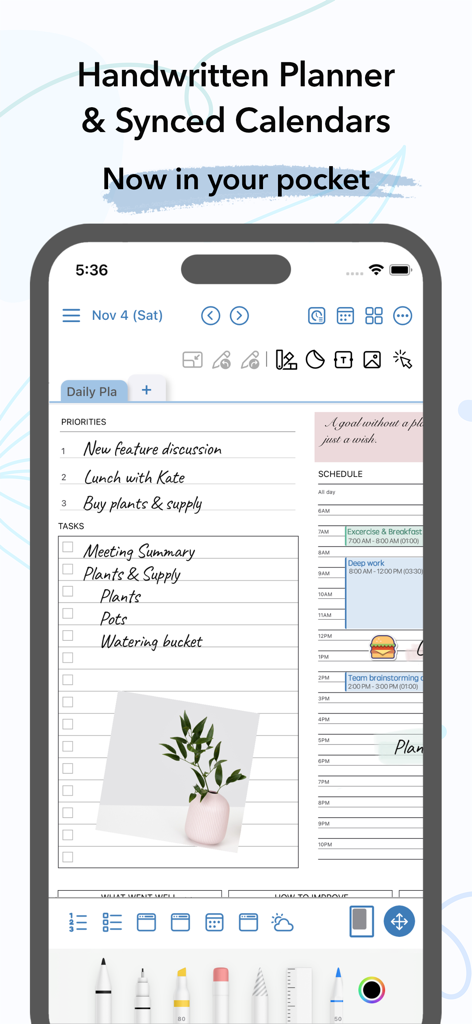 AJournal - Planner & Journal - AJournal interface on iPhone featuring a handwritten daily planner and synced digital calendar