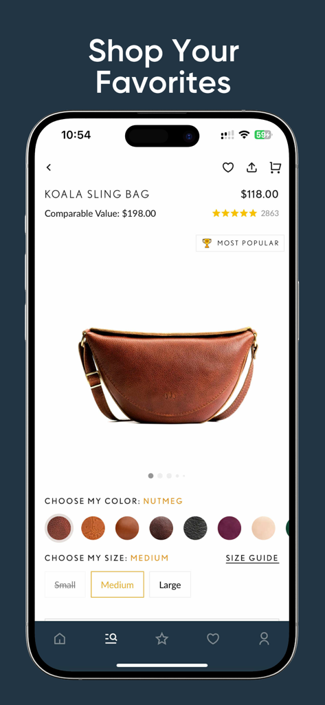 Portland Leather Goods - Portland Leather GoodsのモバイルショッピングアプリでのKoala Sling Bagの製品ページ