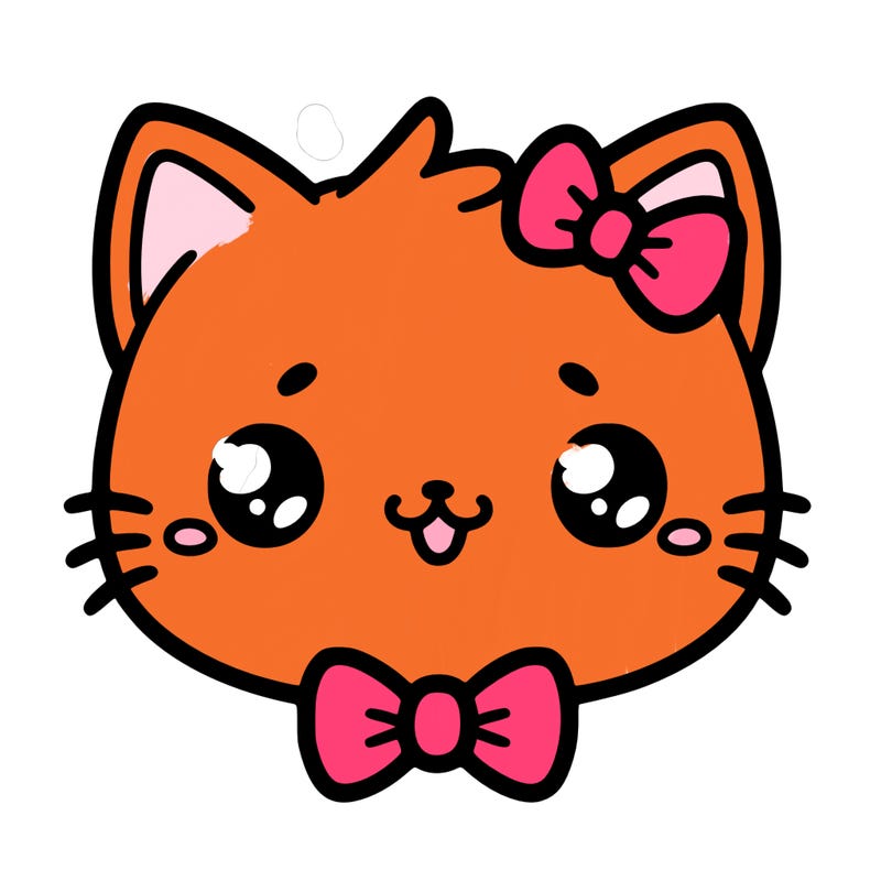 kawaii cat with a bow tie hanging from his ear