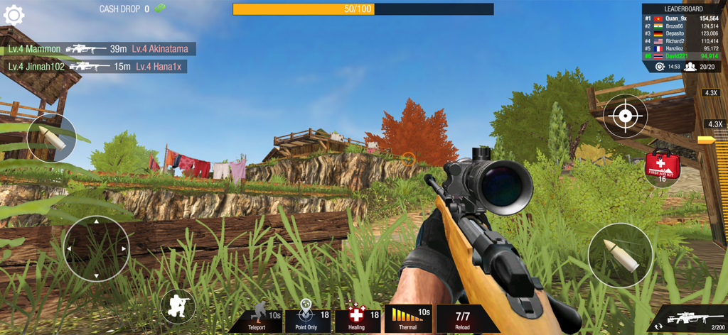 First person view of a sniper rifle in a realistic outdoor combat arena