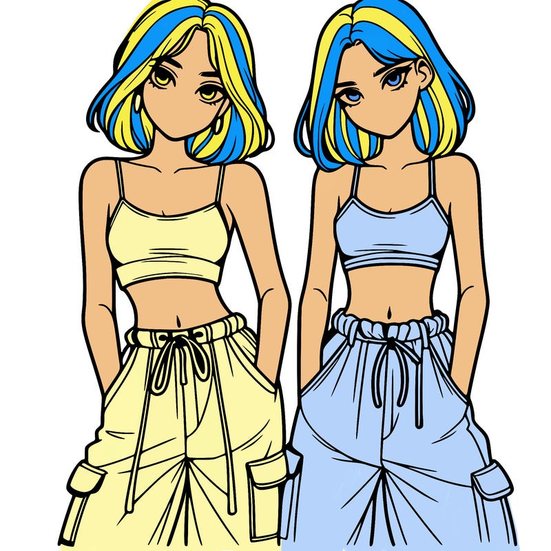 two girls with crop top with baggy pants