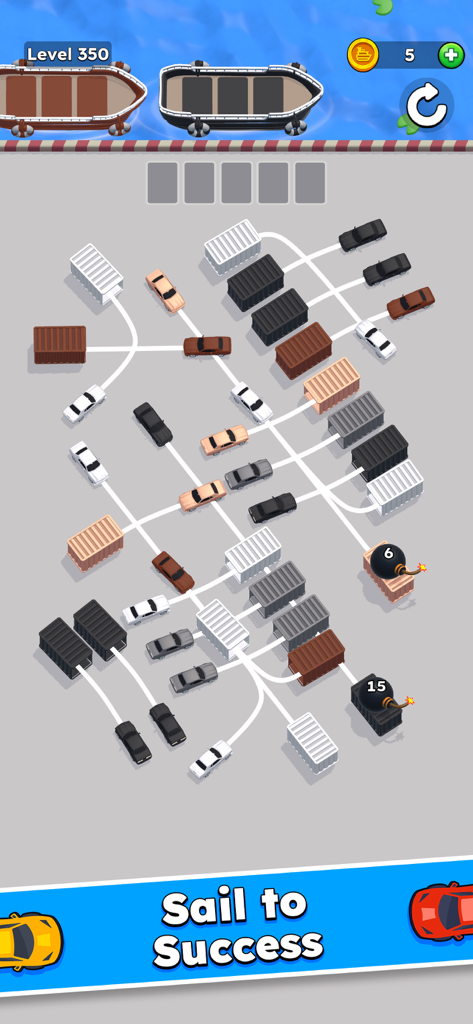 Drive Quest gameplay showing cars being sorted into color matching containers