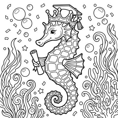 Celebrate academic achievements with this unique Crown Seahorse Graduation coloring page. This delightful design combines marine charm with the joy of graduation, offering a fun and creative way to honor milestones.