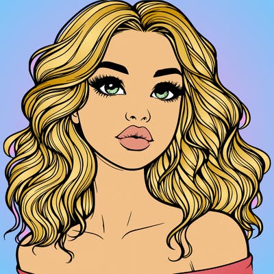 realistic girl with wavy hair and lips
