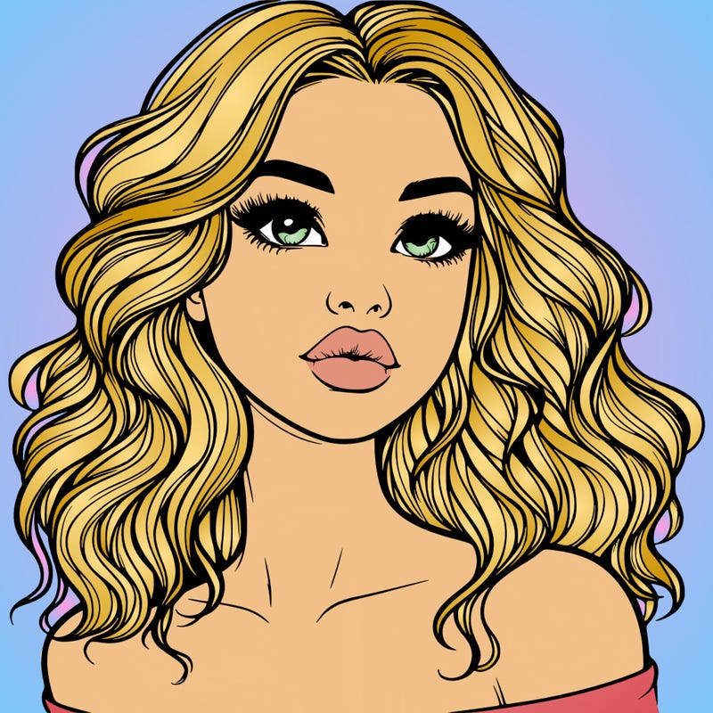 realistic girl with wavy hair and lips