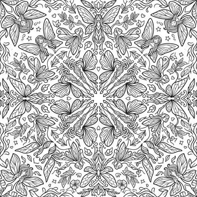 Discover a mesmerizing world with our Kaleidoscope Fairies coloring page, featuring symmetrical patterns of delicate fairies and intricate wings. Perfect for those who love magical themes and relaxing, detailed designs.