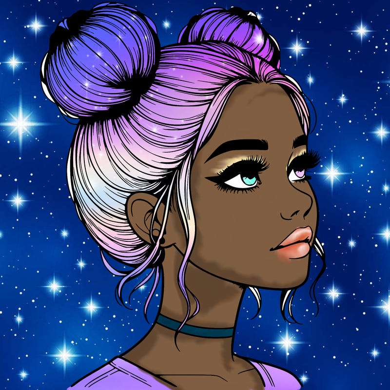 realistic girl with buns on the top of her head