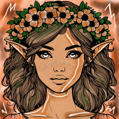 realistic female elf with flower crown