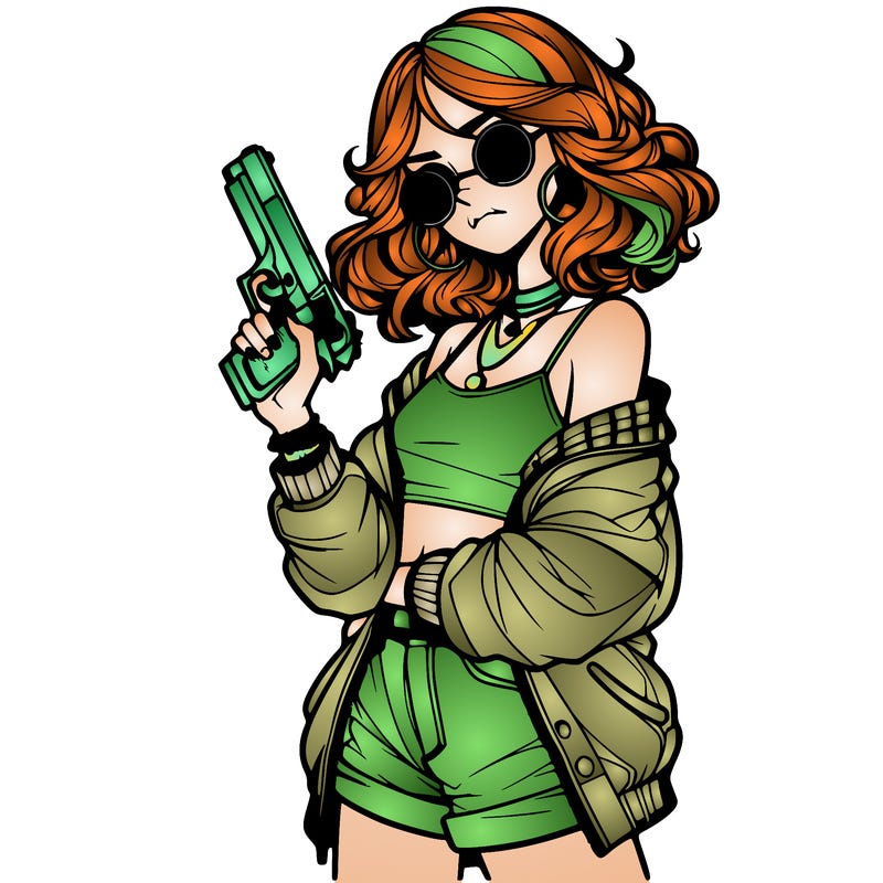 stylish teenage girl with gun