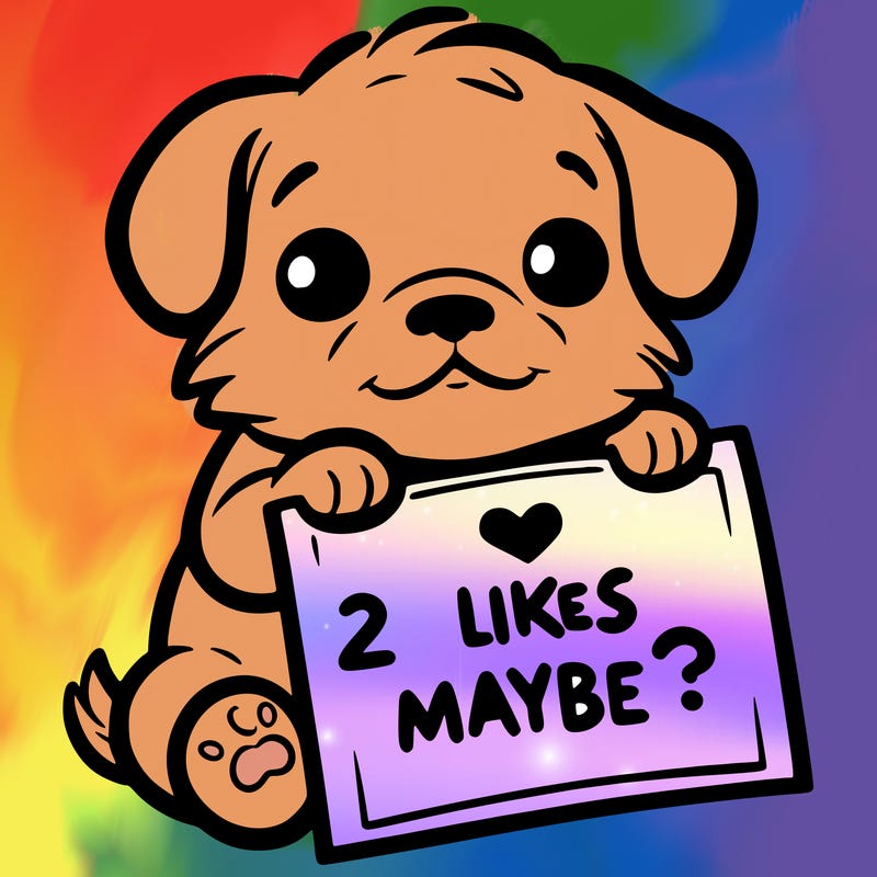 a puppy holding a sign that says 2 likes maybe?