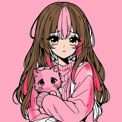 sad anime girl with cat