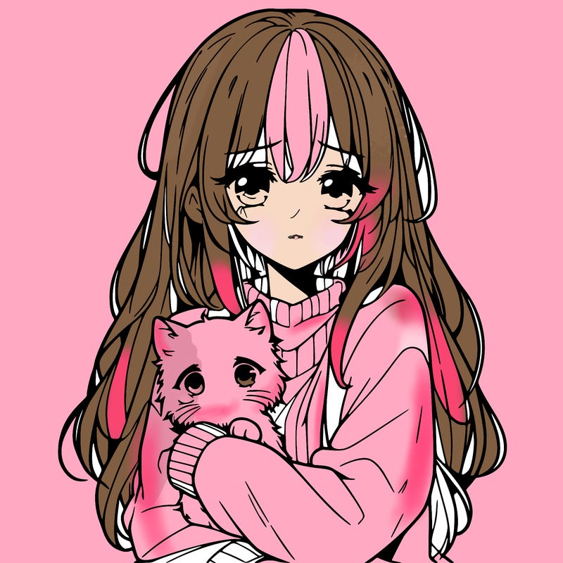 sad anime girl with cat