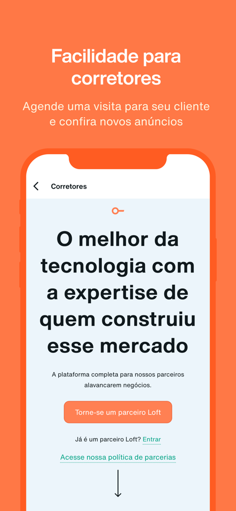 Loft Imóveis - Loft Imóveis app screen showcasing partnership opportunities for real estate brokers