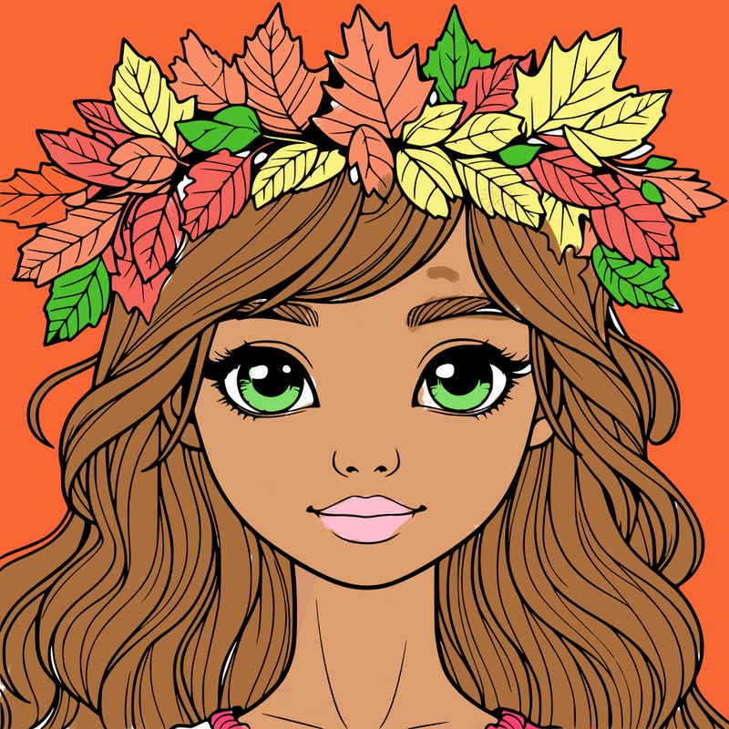 realistic girl with fall leaf crown