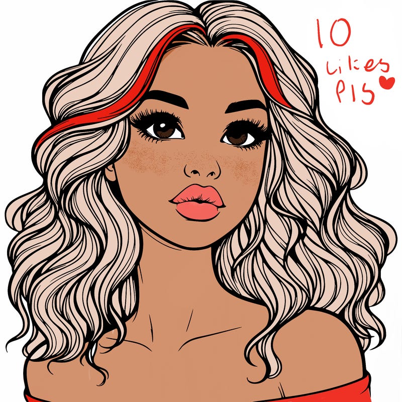 realistic girl with wavy hair and lips