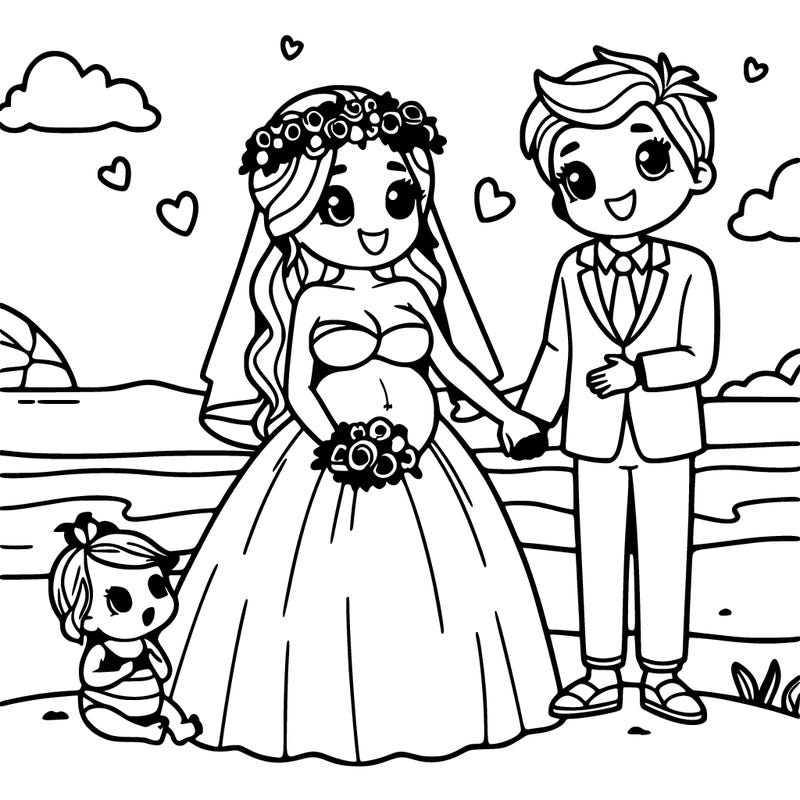 pregnant woman that has a baby and getting married at the beach